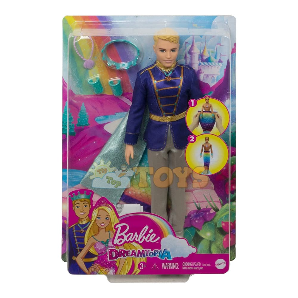 Păpușă Barbie Ken transformabil în sirenă Dreamtopia Prinț 2în1