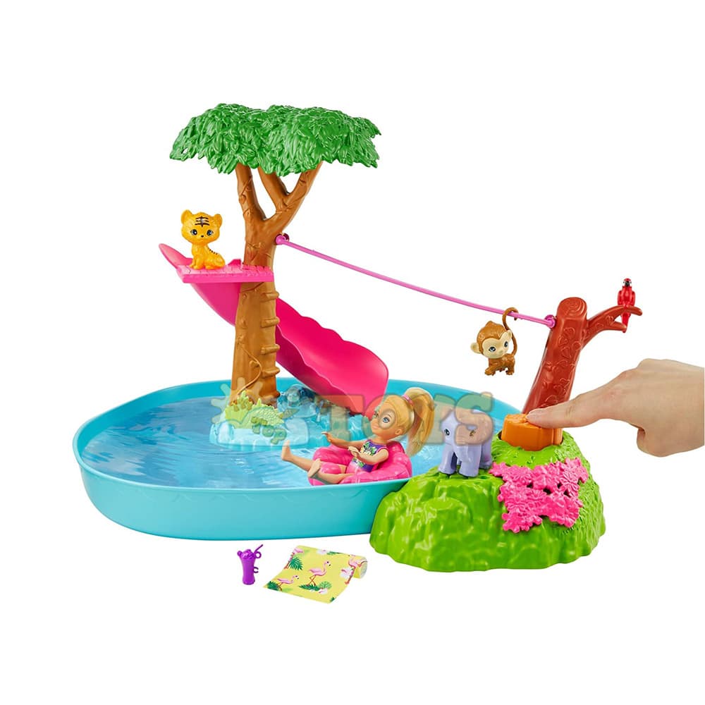 Păpușă Barbie Chelsea cu piscină și animale Aventură în junglă GTM85
