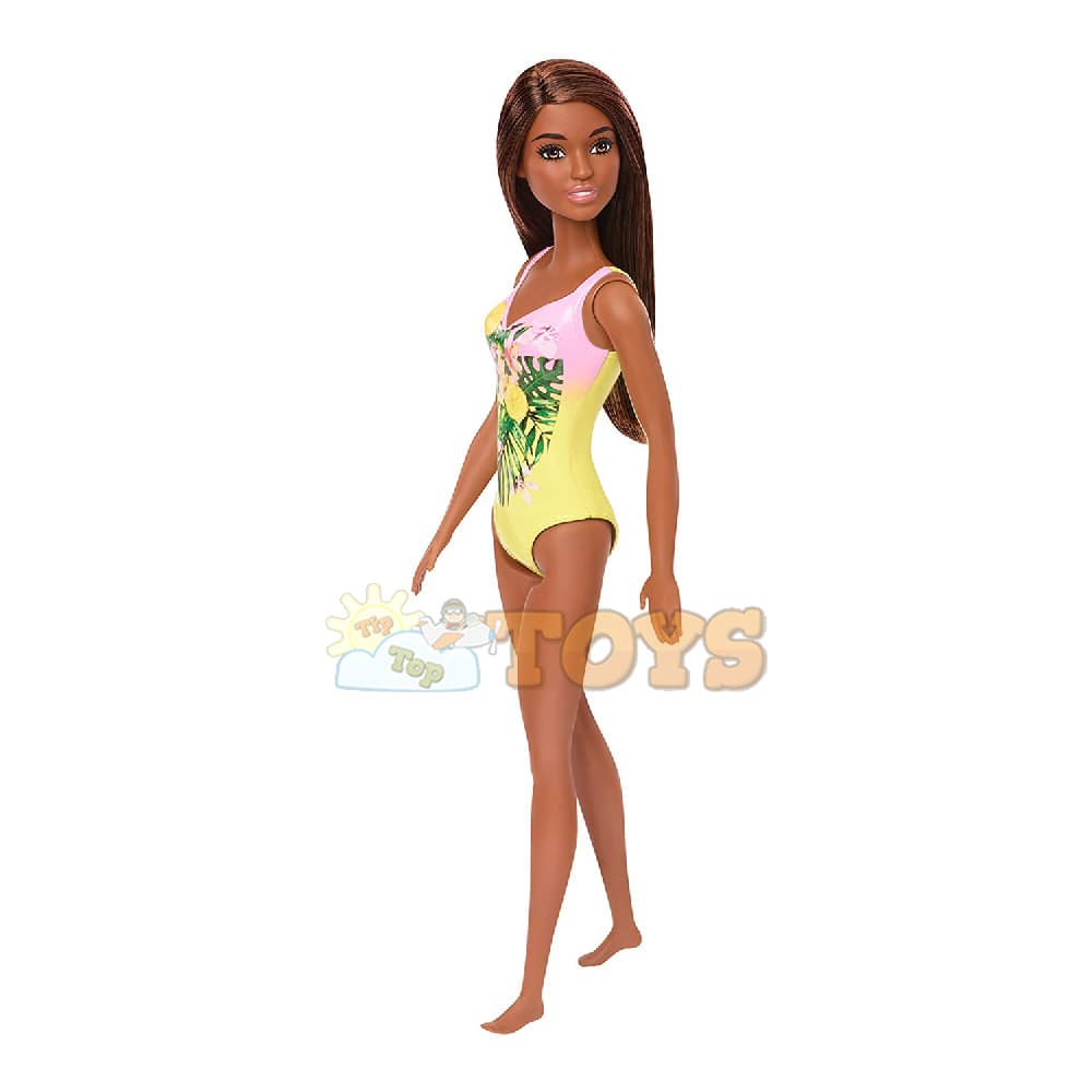Păpușă Barbie Beach în costum de baie galben tropical GHW39 creol