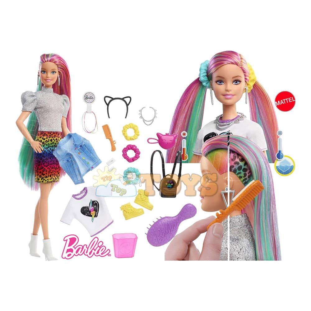 Păpușă Barbie Coafuri curajoase panteră sau curcubeu GRN81 Mattel
