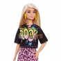 Păpușă Barbie Fashionistas cu ținută rock fustă panteră GRB47 - #155