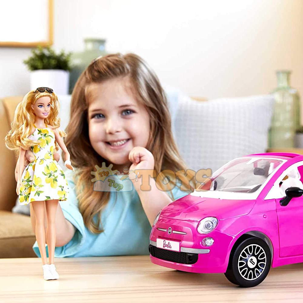 Set de joacă Barbie cu mașinuță Fiat 500 roz cu păpușă GXR57 Mattel