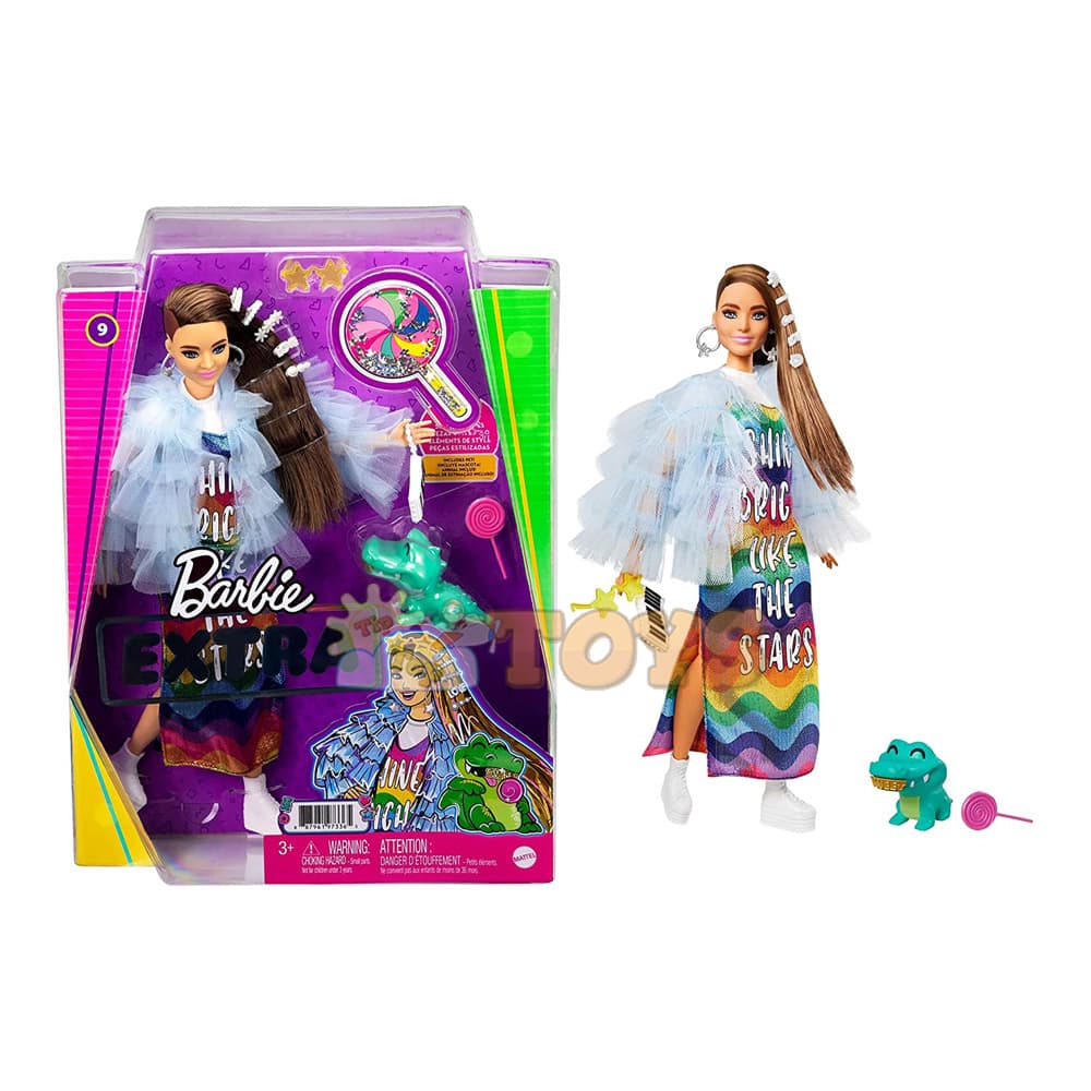 Păpușă Barbie Extra Fashionistas în palton curcubeu GYJ78 - Mattel