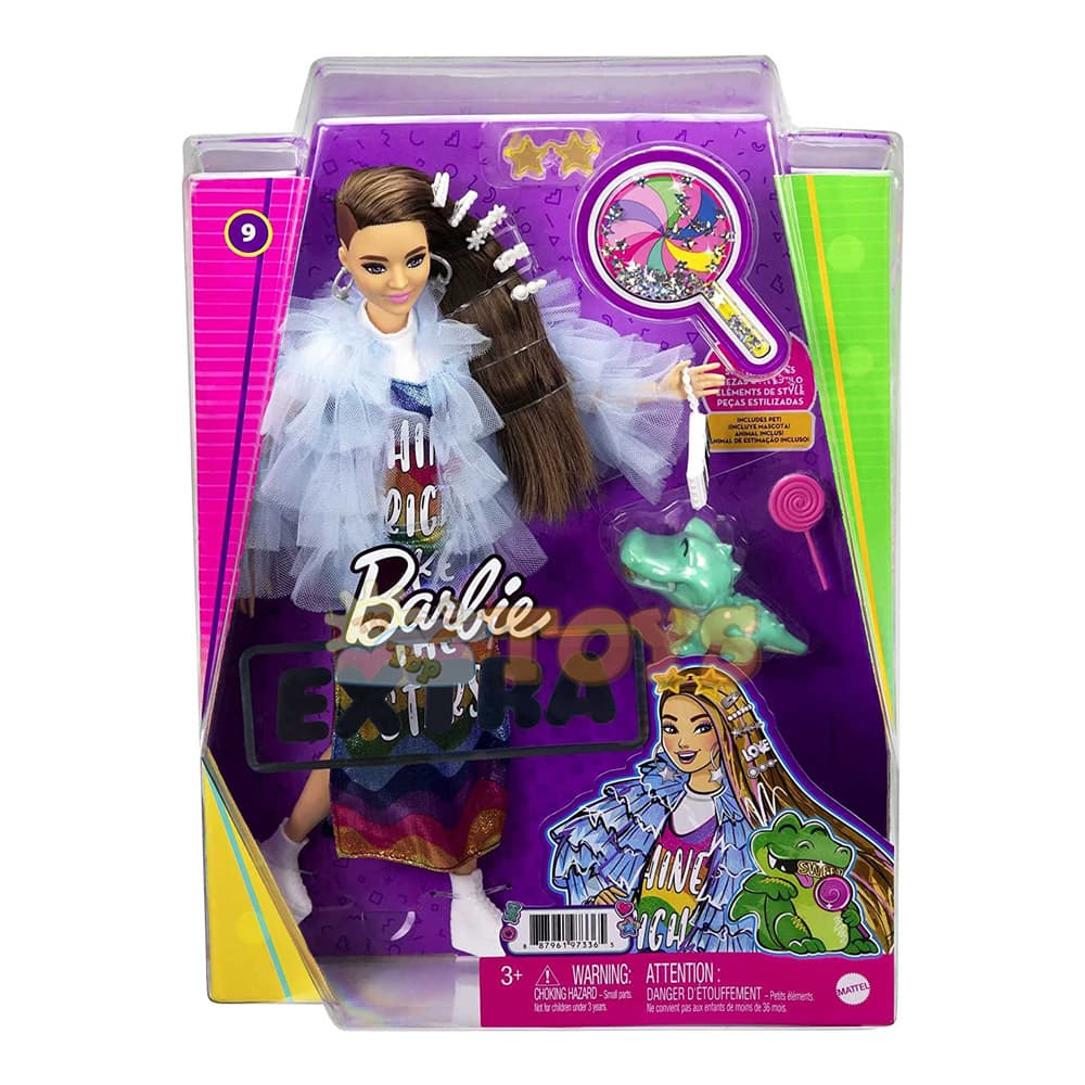 Păpușă Barbie Extra Fashionistas în palton curcubeu GYJ78 - Mattel
