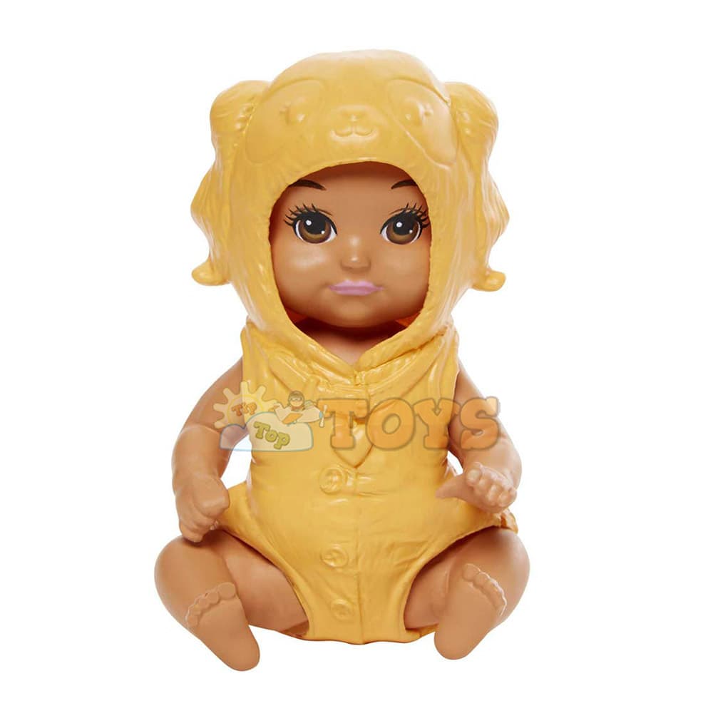 Păpușă Barbie Babysitters Bebeluș cu costum galben cățeluș GRP03