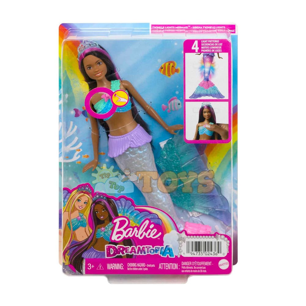 Păpușă Barbie Dreamtopia Sirenă cu lumini sclipitoare brunetă HDJ37