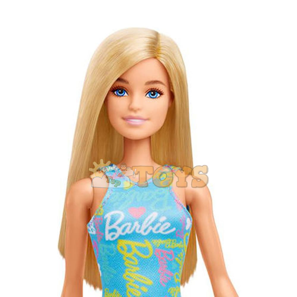 Păpușă Barbie blondă în rochie albastră cu flori HGM59 - Mattel