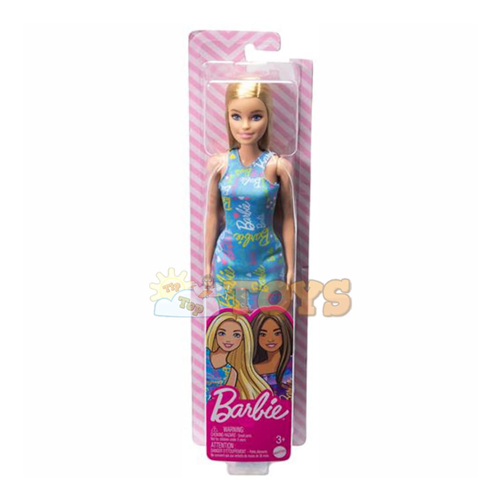 Păpușă Barbie blondă în rochie albastră cu flori HGM59 - Mattel