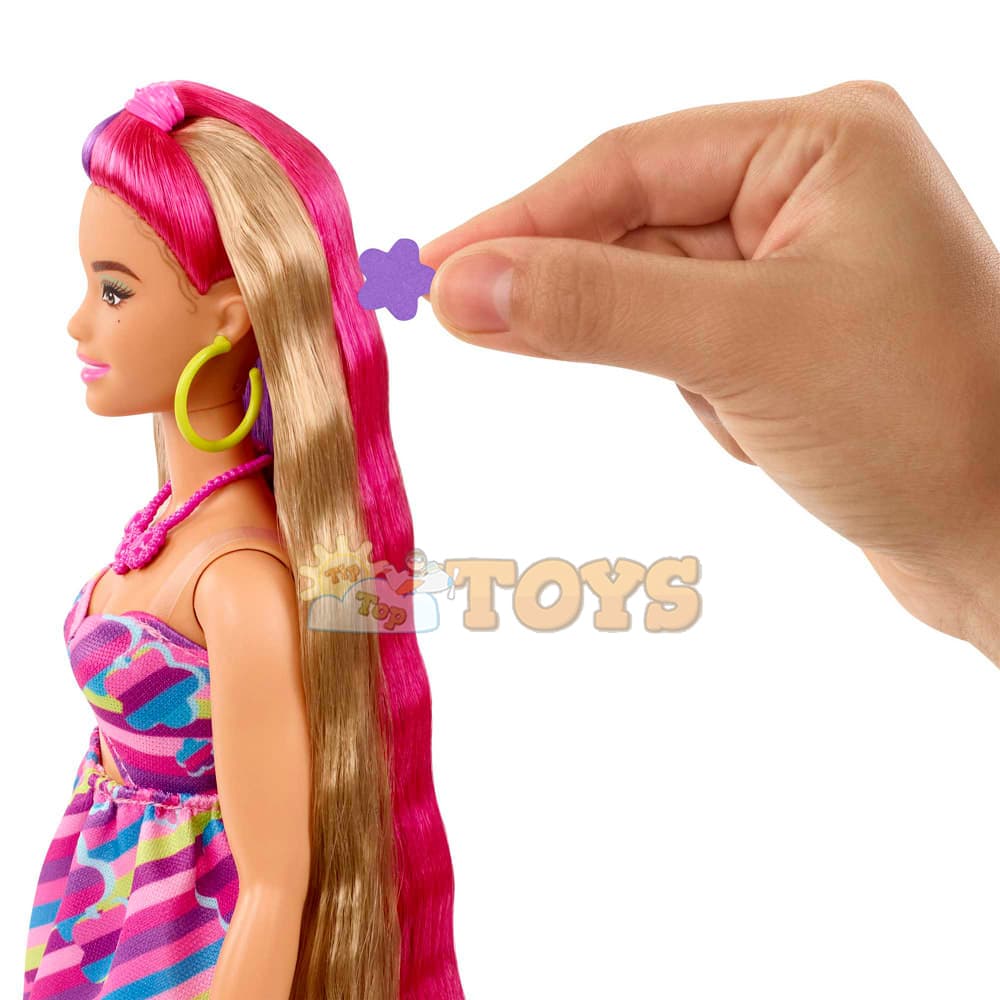 Păpușă Barbie cu păr lung și accesorii Totally Hair Flowers HCM89