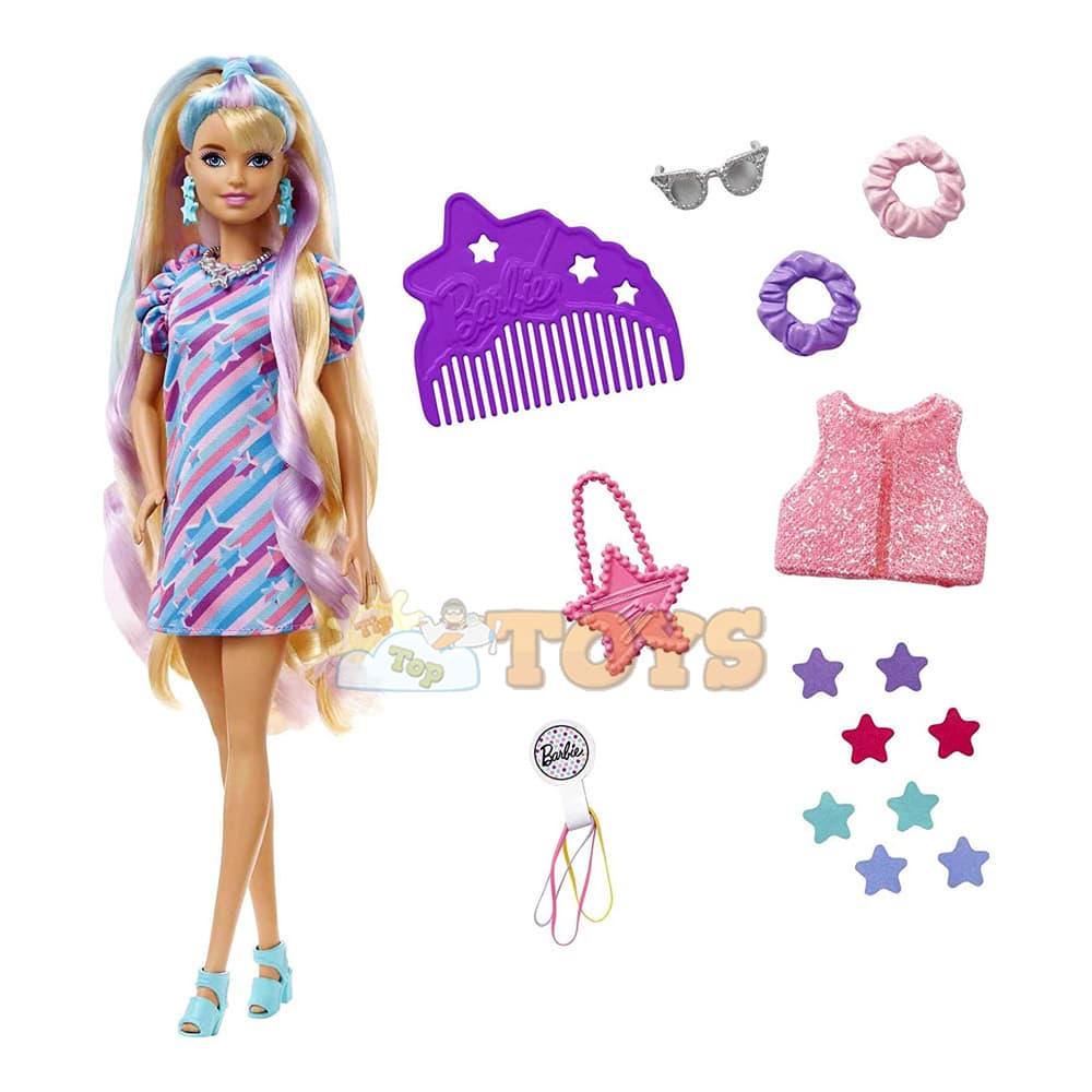 Păpușă Barbie cu păr lung și accesorii Totally Hair Stars HCM88