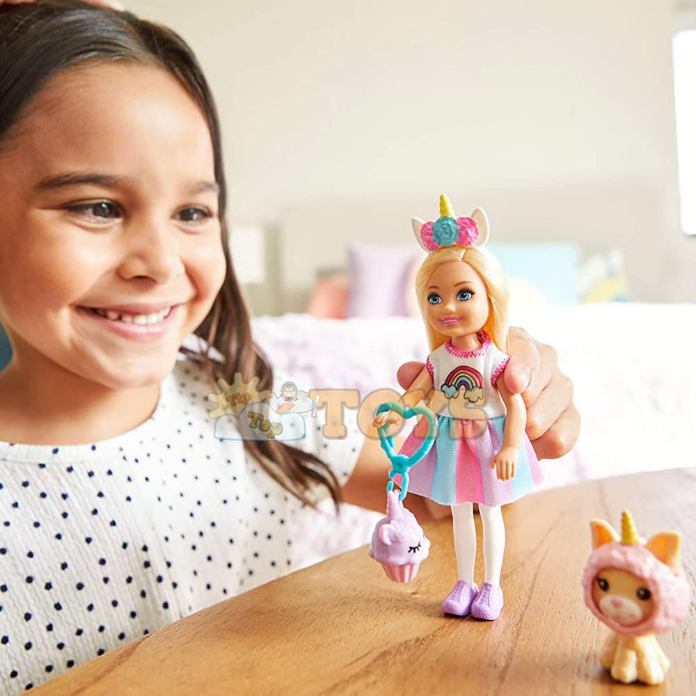 Set de joacă Barbie Chelsea Club păpușă cu cățeluș unicorn GHV70