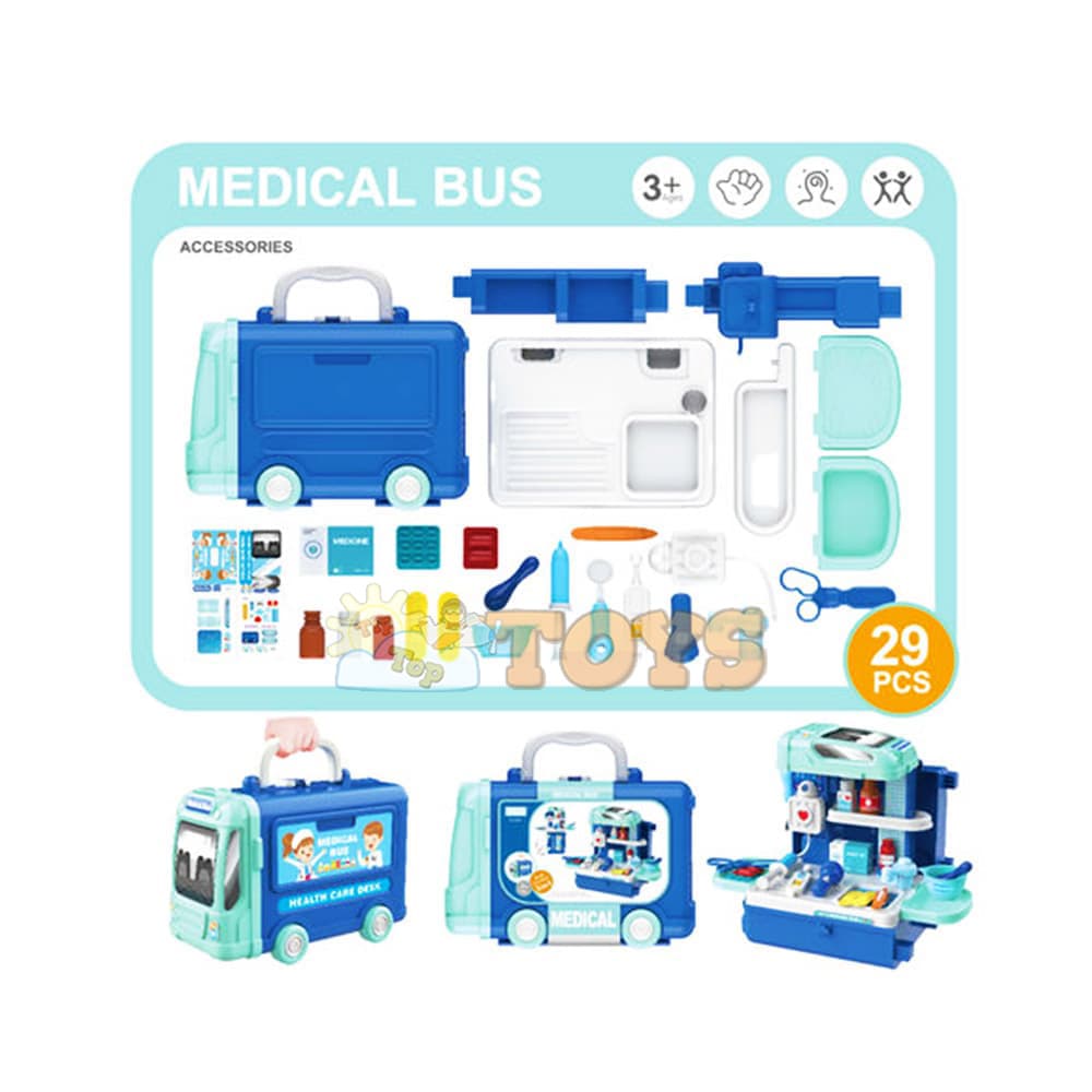 TipTopTOYS Autobuz multifuncțional 3 în 1 Set medical cu accesorii