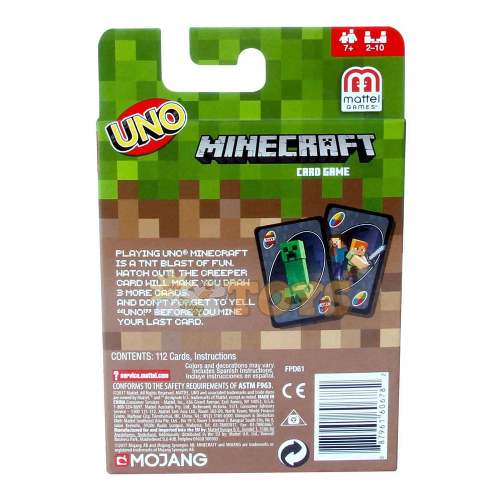 Cărți de joc UNO Minecraft FPD61 - 112 buc cărți Mattel