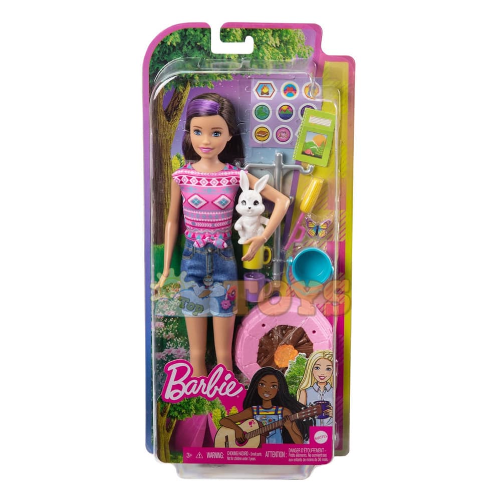 Set de joacă Barbie Camping Sister Păpușă Skipper iepuraș HDF71