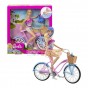 Set de joacă păpușă Barbie cu bicicletă și cască protecție HBY28