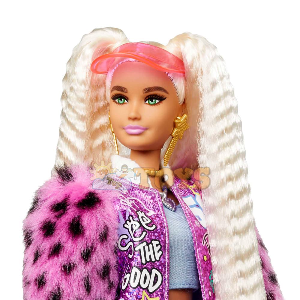 Păpușă Barbie Extra cu păr blond în codițe cu ursuleț GYJ77 Mattel