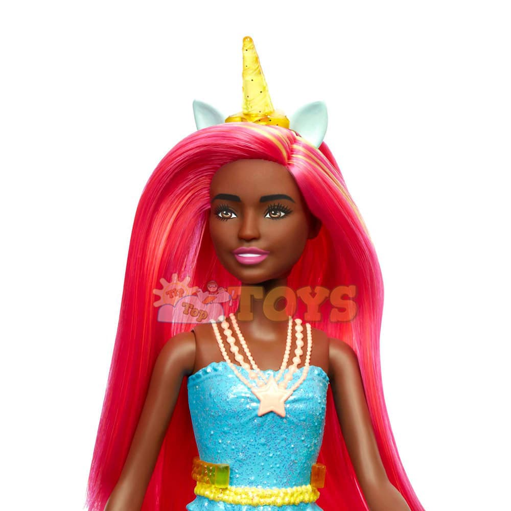 Păpușă Barbie Dreamtopia Unicorn cu păr pink și fustiță HGR19