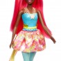 Păpușă Barbie Dreamtopia Unicorn cu păr pink și fustiță HGR19
