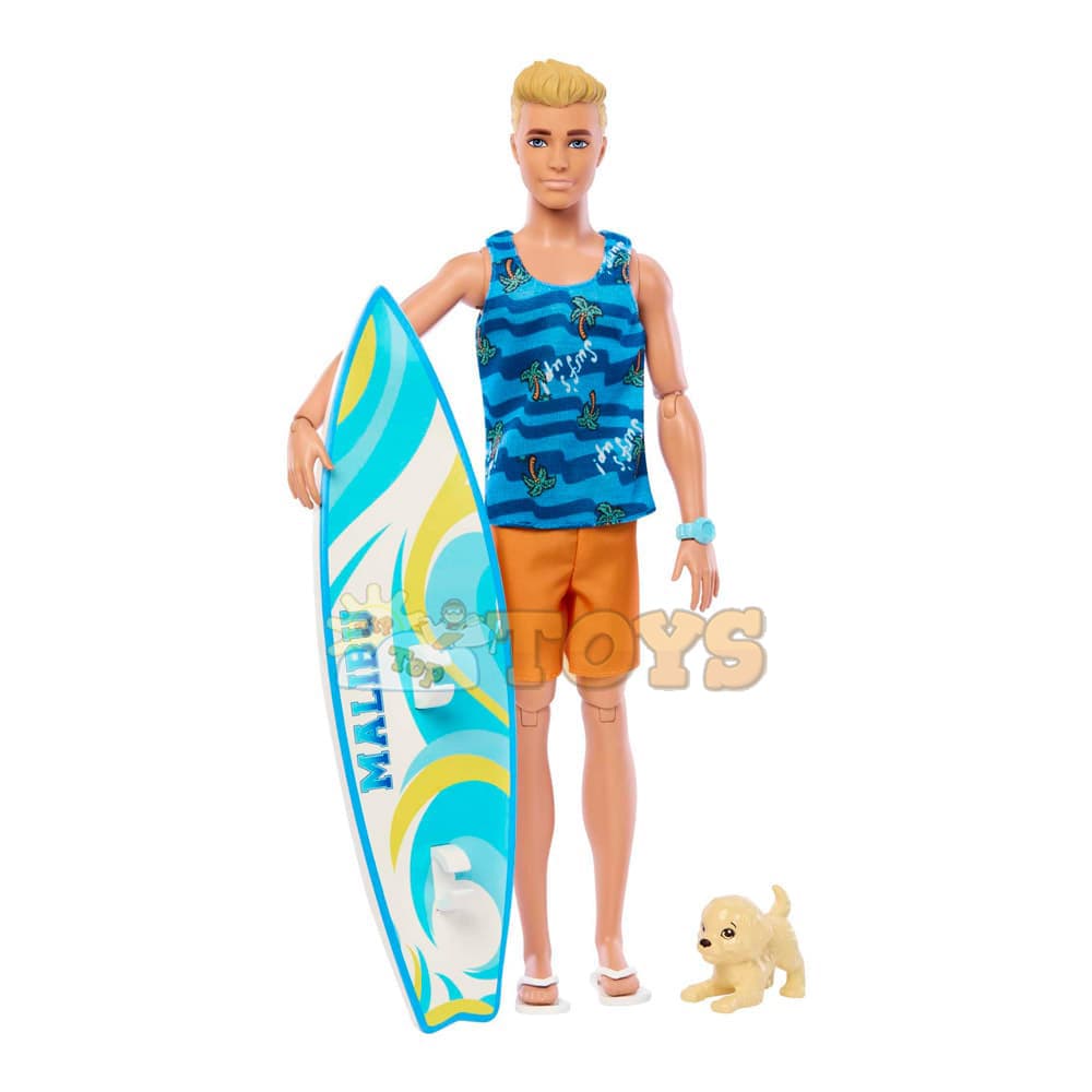 Păpușă Barbie Ken surfer cu accesorii și cățeluș HPT50 - Mattel
