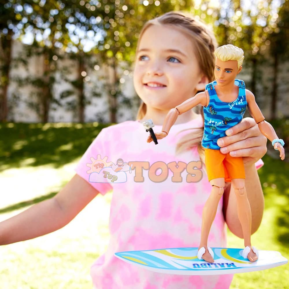 Păpușă Barbie Ken surfer cu accesorii și cățeluș HPT50 - Mattel