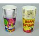 Pahare colorate Happy Birthday din hârtie 200 ml multicolor 10 buc