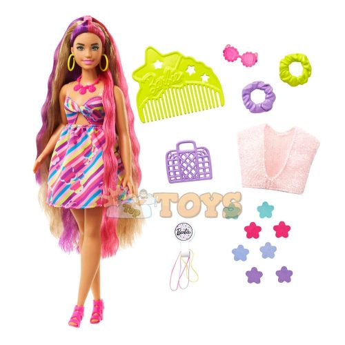 Păpușă Barbie cu păr lung și accesorii Totally Hair Flowers HCM89