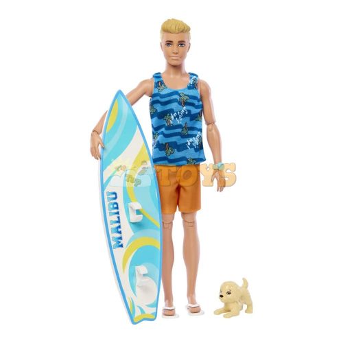 Păpușă Barbie Ken surfer cu accesorii și cățeluș HPT50 - Mattel