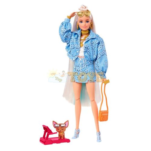 Păpușă Barbie Extra Barbie Ținută epică cu bandană HHN08 Mattel